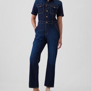 Denim short sleeved jumpsuit